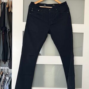 AG Adriano Goldschmied Everett Dark Blue Black Slim Straight Jeans, 31x32